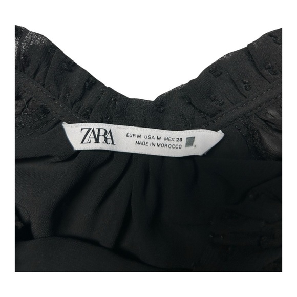 ZARA dotted mesh black v-neck sheet short sleeve mini elegant dress size M - Picture 9 of 9